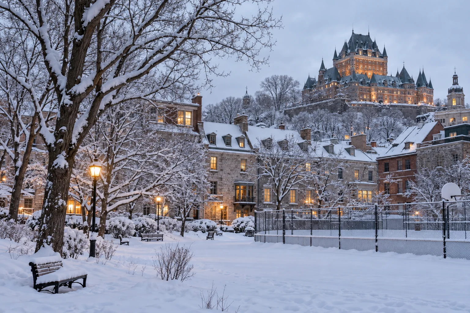Un paysage urbain de Québec enneigé en hiver